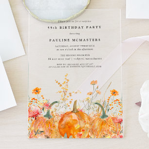 Invitations En Acrylique FÊTE SURPRISE ACYLIQUE 55 ANS Citrouille Fleur Sau