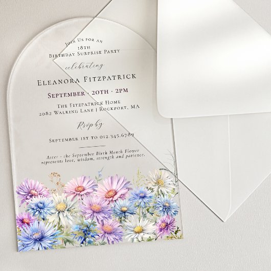 Invitations En Acrylique FÊTE SURPRISE ARCH 18 septembre Fleur de naissance