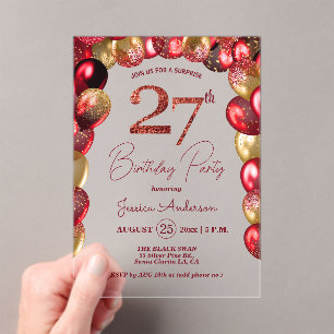 Invitations En Acrylique Fête surprise pour 27ème anniversaire paillettes o