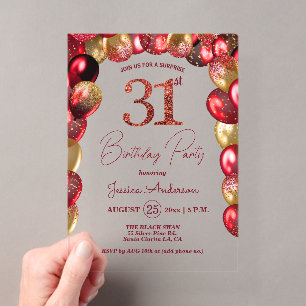 Invitations En Acrylique Fête surprise pour 31e anniversaire paillettes or