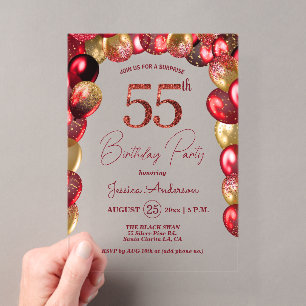 Invitations En Acrylique Fête surprise pour 55e anniversaire paillettes or