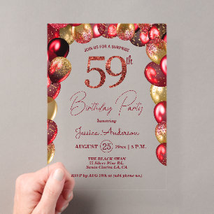 Invitations En Acrylique Fête surprise pour 59e anniversaire paillettes or