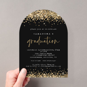Invitations En Acrylique Fêtes de fin d'études noires avec bordures de pail
