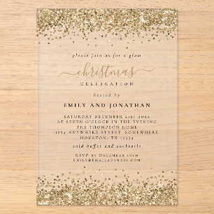 Invitations En Acrylique Fêtes de Noël avec bordures de paillettes dorées s