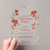 Invitations En Acrylique Fêtes des Berries rouges et des pins (In situ (ordinateur de poche))