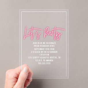 Invitations En Acrylique Fêtons Neon Script Générique N'importe quelle occa
