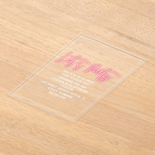 Invitations En Acrylique Fêtons Neon Script Générique N'importe quelle occa (Poser)