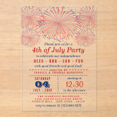 Invitations En Acrylique Feu d'artifice rouge, blanc et bleu 4 juillet (Recto)