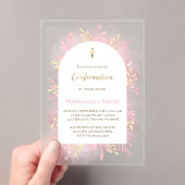 Invitations En Acrylique feuillage aquarelle rose confirmation givré (In situ (ordinateur de poche))