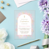 Invitations En Acrylique feuillage aquarelle rose confirmation givré (Insitu (Mariage))