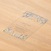 Invitations En Acrylique feuillage bleu aquarelle Baptême (Poser)