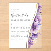 Invitations En Acrylique Feuillage floral pourpre Nuestra Boda Mariage espa (Recto)