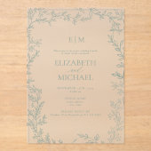 Invitations En Acrylique Feuillage Vert Monogramme Post Mariage Brunch (Recto)