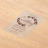 Invitations En Acrylique Feuille Bourgogne Élégant Mariage de script modern (Poser)