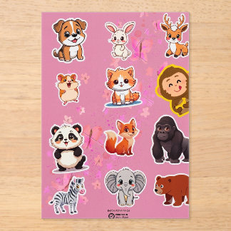 Invitations En Acrylique Feuille d'autocollants d'animaux de dessin animé m