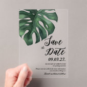 Invitations En Acrylique Feuille de palme tropicale Monstera Enregistrer la (In situ (ordinateur de poche))