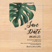 Invitations En Acrylique Feuille de palme tropicale Monstera Enregistrer la (Recto)