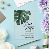 Invitations En Acrylique Feuille de palme tropicale Monstera Enregistrer la (Insitu (Mariage))