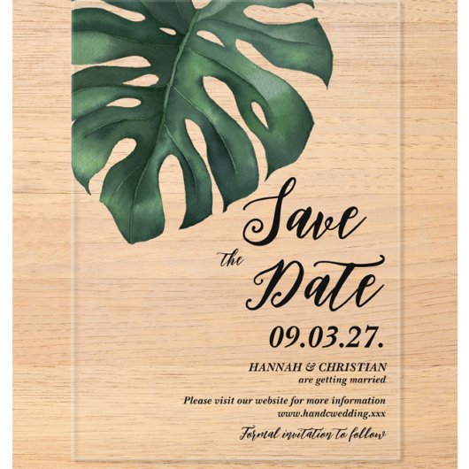 Invitations En Acrylique Feuille de palme tropicale Monstera Enregistrer la