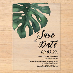 Invitations En Acrylique Feuille de palmier tropical Monstera Enregistrer l