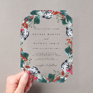 Invitations En Acrylique Feuille florale de Noël claire en acrylique pour m