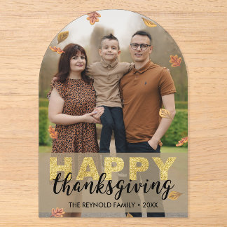 Invitations En Acrylique Feuilles chaudes Or Script Joyeux Thanksgiving | P