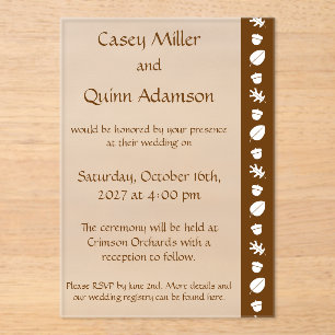 Invitations En Acrylique Feuilles d'automne en mariage acrylique au chocola