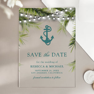Invitations En Acrylique Feuilles de palmier Teal Anchor Mariage Enregistre