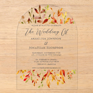 Invitations En Acrylique Feuilles de papier aquarelle automne Chic mariage