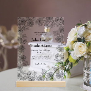 Invitations En Acrylique Feuilles de Tournesol Jaune Jardin Mariage Minimal