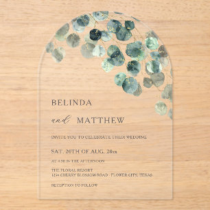 Invitations En Acrylique Feuilles de verdure aquarelle fleurs moderne arche