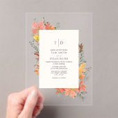 Invitations En Acrylique Feuilles du feuillage d'automne Mariage du monogra (In situ (ordinateur de poche))
