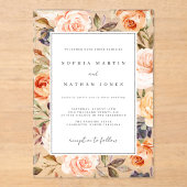 Invitations En Acrylique Feuilles Florales Brûlé Orange Moderne Clair Maria (Recto)