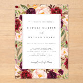 Invitations En Acrylique Feuilles florales vertes de Bourgogne Moderne Clai (Recto)