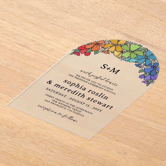 Invitations En Acrylique Fierté Fleurs Arch Monogram LGBT Mariage (Poser)