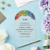 Invitations En Acrylique Fierté Fleurs Arch Monogram LGBT Mariage (Insitu (Mariage))