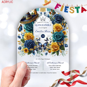 Invitations En Acrylique Fiesta Floral Papillons QUINCEANERA Transparent