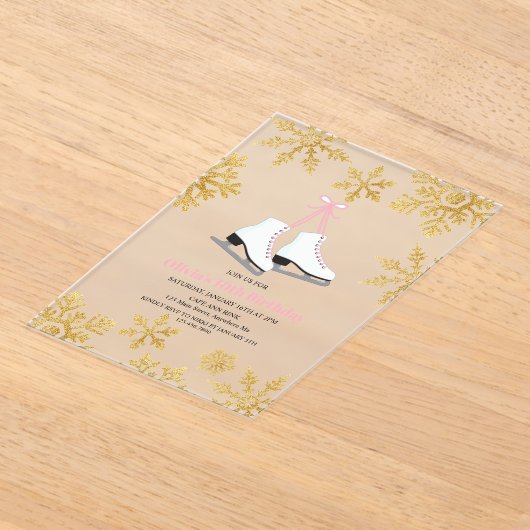 Invitations En Acrylique Figure Patinage Pink Gold Snowflake Anniversaire (Poser)