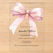 Invitations En Acrylique Fille à l'arc rose clair Confirmation (Recto)