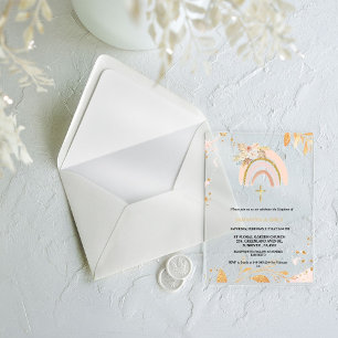 Invitations En Acrylique Fille arc-en-ciel herbe de Pampa bohème baptême on