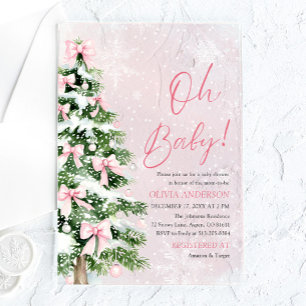 Invitations En Acrylique Fille au Ruban Rose Sapin de Noël Oh Bébé Baby Sho