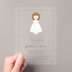 Invitations En Acrylique Fille Communion priant