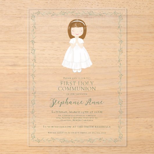 Invitations En Acrylique Fille Communion priant (Recto)