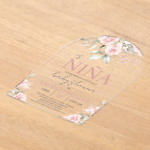 Invitations En Acrylique Fille de Baby shower espagnole rose pâle (Poser)