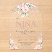 Invitations En Acrylique Fille de Baby shower espagnole rose pâle (Recto)