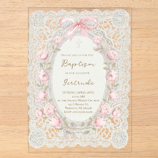 Invitations En Acrylique Fille de baptême (Recto)