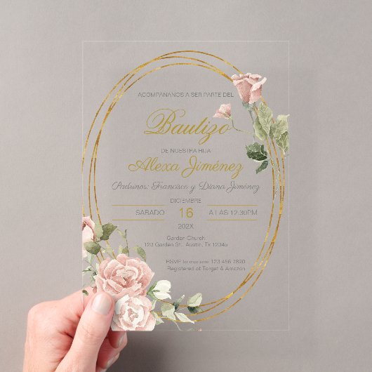 Invitations En Acrylique Fille de baptême espagnole (In situ (ordinateur de poche))