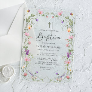 Invitations En Acrylique Fille de jardin floral Baptême et Christening