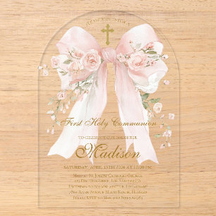 Invitations En Acrylique Fille de la Première Sainte Communion à l'arc bohè