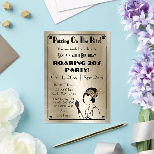 Invitations En Acrylique Fille flapper art déco des années 20 (Insitu (Mariage))